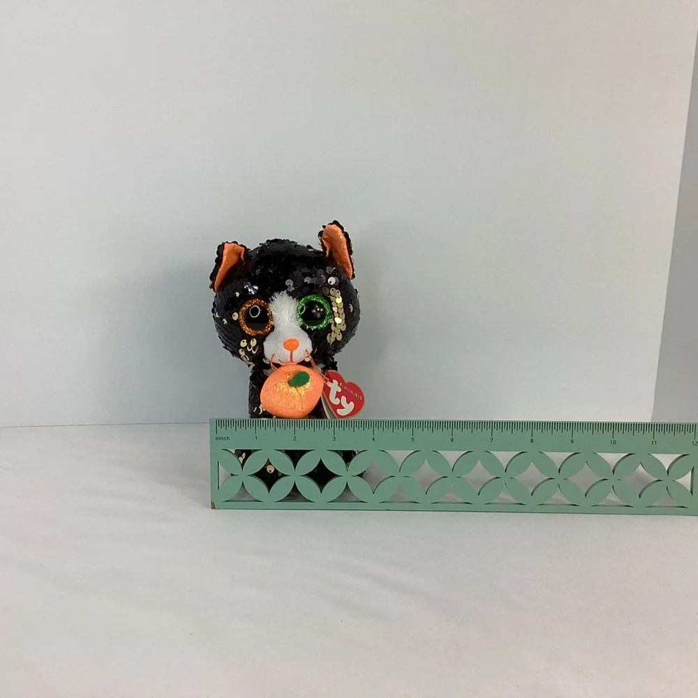 Ty Flippables Plush Jinx Black Cat Pumpkin 6” Halloween Sequins Stuffed Animal - Picture 11 of 11